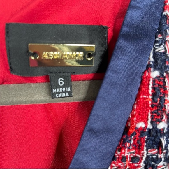 Alexia Amor Tweed Bow Tie Shift Dress In Blue Red Women's Size 6 - Picture 3 of 8